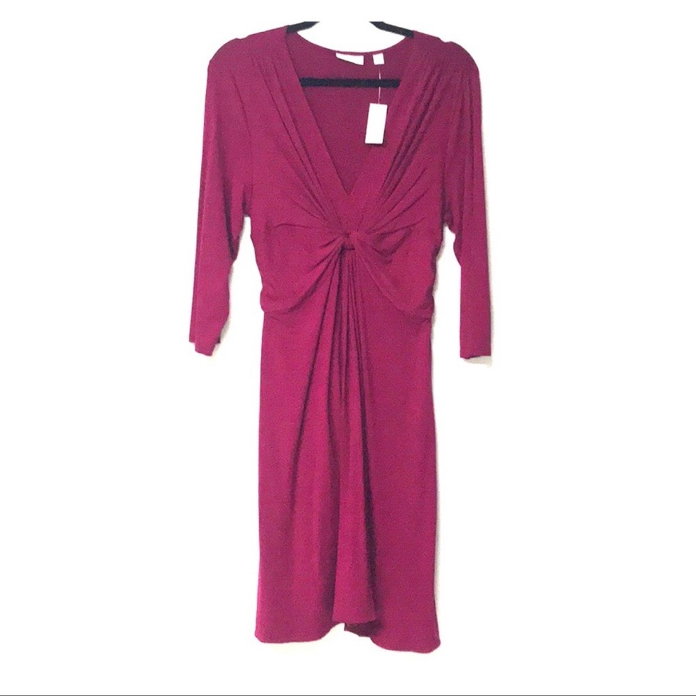 New York & Co • Magenta tie v neck dress